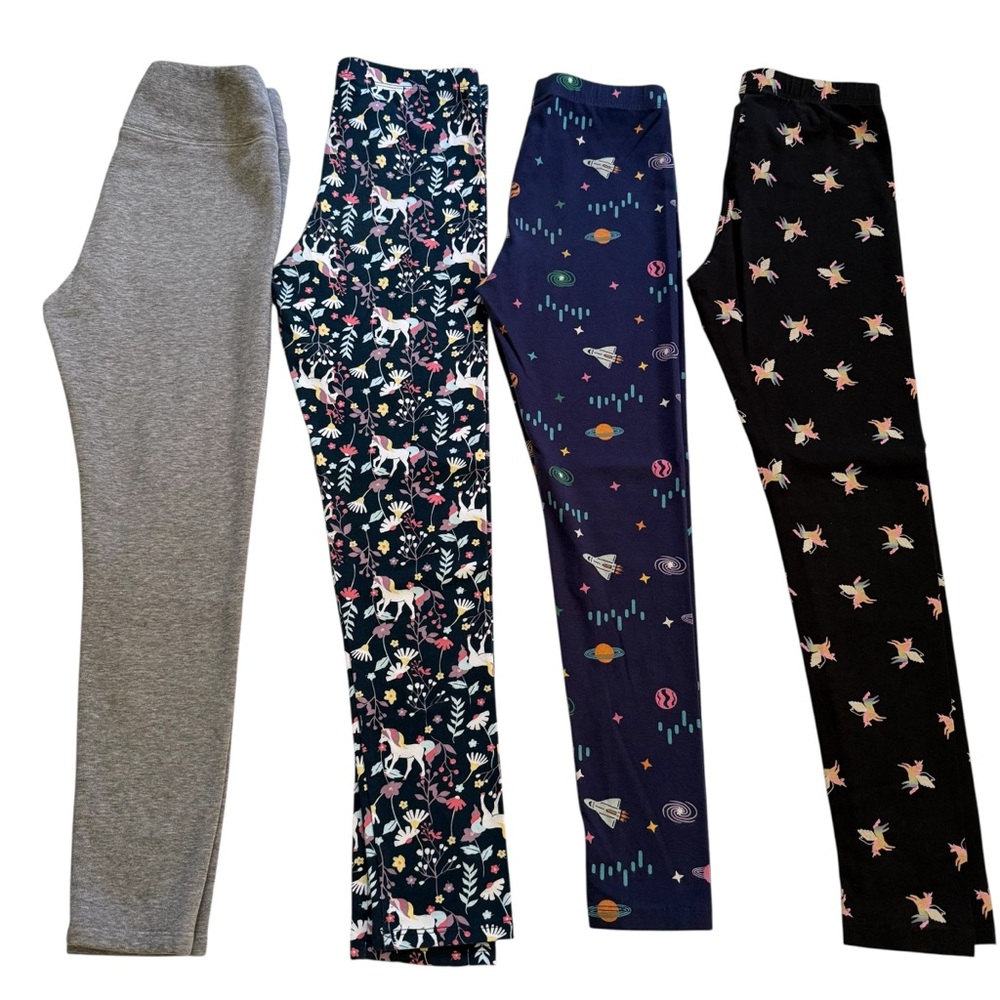 Bundle of 4 Leggings Big Girls Size Large 10-12 Cat & Jack Outer Space Unicorn